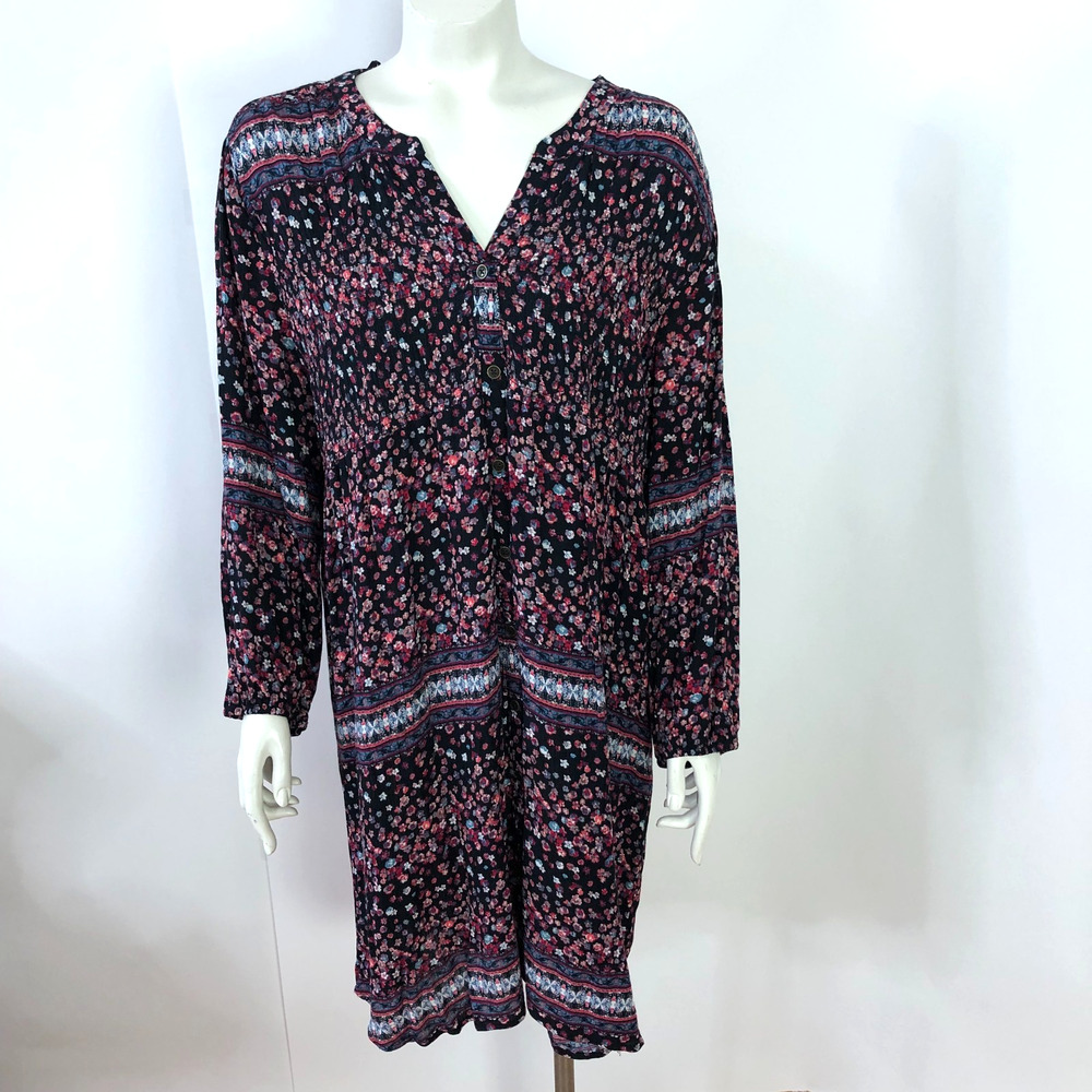 Knox Rose XXL 100% Rayon Flowy Knee Length Dress Floral Black Red MINT
